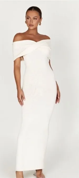 NWT Meshki Terese Off the Shoulder Maxi Dress Cream thumbnail 1