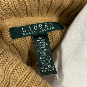 Laurn RALPH LAUREN Women's Sleeveless Cable Knit Buckel Brown Sweater Size Med thumbnail 2