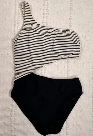 Abercrombie & Fitch Womens One Shoulder Striped Cutout One Piece Swimsuit Small thumbnail 1