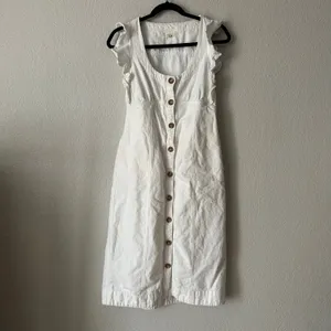 Pilcro Anthropologie Ruffled Scoop Neck Button Down Linen Midi Dress 2 thumbnail 4