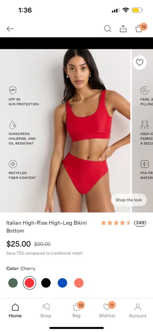 New Quince Italian High-Rise Bikini Bottom & Plunge Top in RED - Large MSRP $50 thumbnail 7