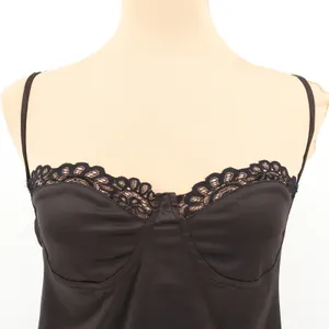 Black Satin Lace Mini Dress Lingerie Chemise Open Back Party Cocktail LBD Size M thumbnail 3