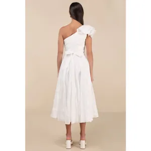 NWT Lulus Sweet Definition White Burnout Ruffled One-Shoulder Midi Dress Size XL thumbnail 3