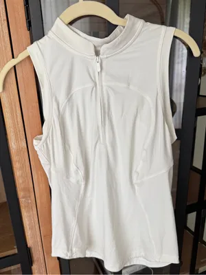 Lululemon tennis tank top Front Zipper up Mock high Neck performance White polo thumbnail 5