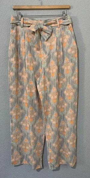 Zara‎ New Flowy High Waist Wide Leg Printed Pants with Self Belt Size L 8372/115 thumbnail 1