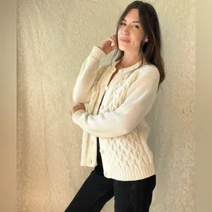 Vintage White Cable Knit Button Up Cardigan Sweater thumbnail 4