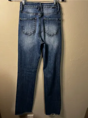 Risen High Rise Distressed Raw Hem Long Inseam Straight Leg Denim Jeans thumbnail 7