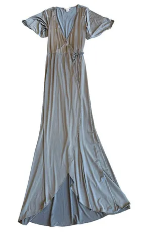 Two Birds Grey Faux Wrap Maxi Dress Flutter Sleeve Long Surplice Medium Women's thumbnail 1