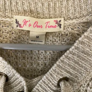 🎈🎈🎈3 for 12$🎈🎈🎈It's Our Time Lace Tie Waffle Knit Long Sleeve Pullover Sweater thumbnail 14