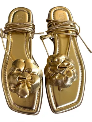 NEW INC Int'1 Concepts Glima Flower Ankle Wrap Sandals Gold Size 7.5 thumbnail 4