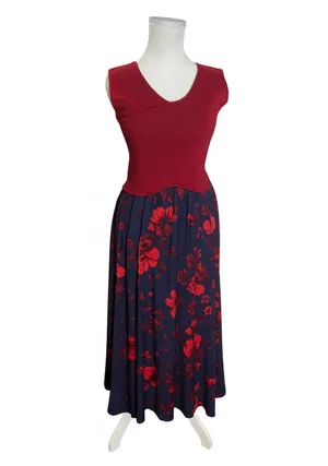 Sachin & Babi Crossover Red Knit Navy Floral Fit Flare Midi Dress Size 2 thumbnail 4