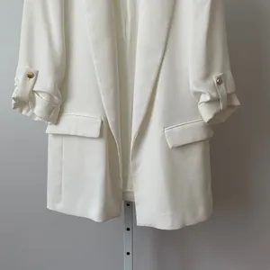 ZARA Office Siren Academia Clean Ruched Sleeve Shawl Lapel Blazer XS White thumbnail 3