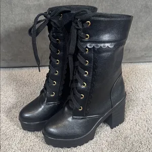 Women’s Black Lace Up Chunky Heeled Platform Boots Size 5.5 (EU 36) NEW thumbnail 3