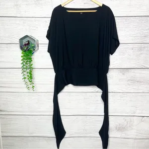 Ann Taylor Black Boatneck Dolman Sleeve Smocked Waist Tie Back Top Size Large thumbnail 2