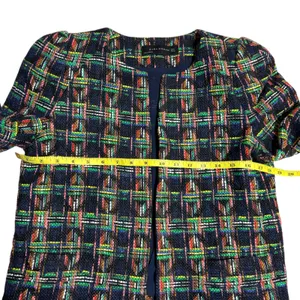 ZARA WOMAN Multicolor Plaid Tweed‎ Collarless Blazer Jacket Shoulder M thumbnail 5