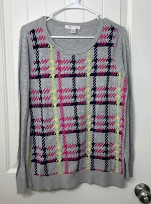 EUC Motherhood women’s gray argyle maternity scoop neck soft knit‎ sweater large thumbnail 1