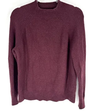J.Crew Merino Alpaca Blend Mock neck Puff Sleeve‎ Sweater Maroon Size Medium thumbnail 1