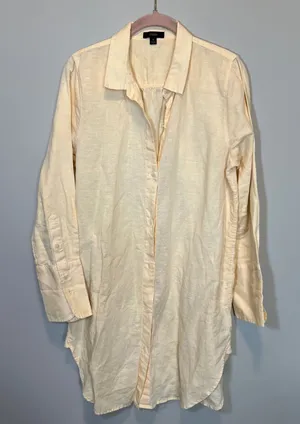 J. Crew Linen Cotton Blend Button Down Beach Shirt Dress Pale Yellow Women's M thumbnail 1