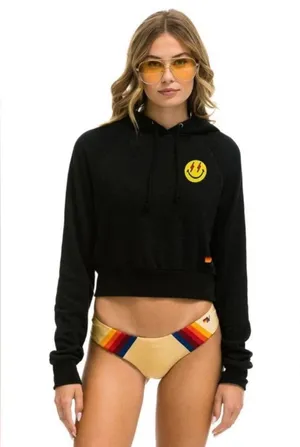 Smiley Bolt Eyes Cropped Hoodie - GREY thumbnail 1