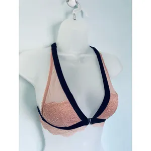 Victoria's Secret Bralette XS Beige and Black Velvet Trim Feminine Lace thumbnail 2