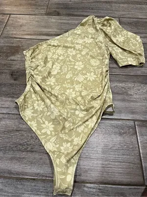 Free People Somethin Bout You Bodysuit Cactus Combo Floral Puff One Shoulder NWT thumbnail 1