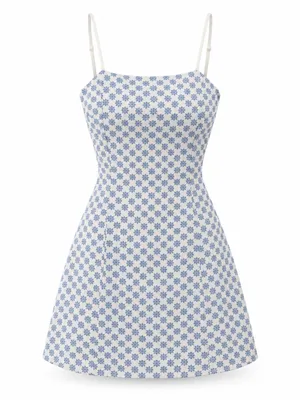 Trixxi Blue White Daisy Floral Fit & Flare Mini Dress Women’s Large thumbnail 2