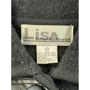 Lisa International Womens vtg Black 100% Boiled‎ Wool Button Front blazer M thumbnail 6