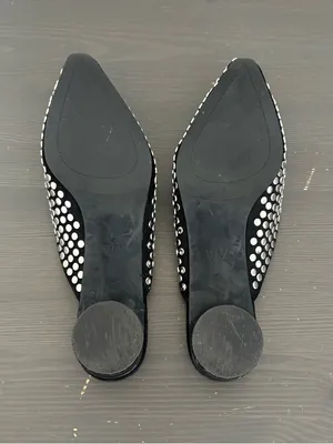 ZARA Black Studded Mules Size 37 Pointed Toe Kitten Heel Slip On Flats Chic thumbnail 10