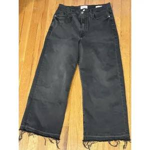 FRAME denim women’s jeans black washed frayed hem high rise Ali wide crop Sz 30 thumbnail 4