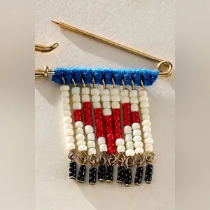 NWT Free People Bead Baby Brooch In White & Red thumbnail 2