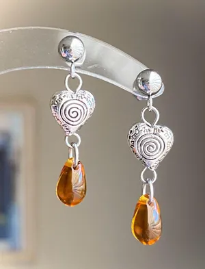 Handmade retro vintage fairy boho funky hippie style quality spiral heart dangle earrings🌀🤎🌱 thumbnail 1