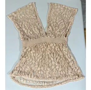 Tan Beige Floral Lace Y2K Babydoll Shirt Top Blouse Size S ✨ thumbnail 3