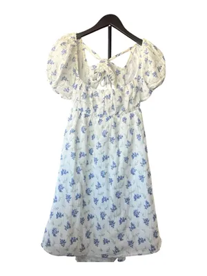 Princess Polly Blue Floral Puff Sleeve Mini Dress Cotton White Tie Back US 8 thumbnail 7