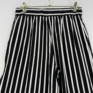H&M Striped Culotte Pants Women 12 Black White Tan Wide Leg Cropped Pull On thumbnail 3