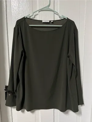 Aritzia Babaton Sophos Dark Olive Green Long Sleeve Blouse Top M thumbnail 2