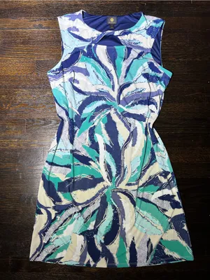 JM Collection Sleeveless Dress Blue Teal Abstract Twist Keyhole Neck Size Large thumbnail 2