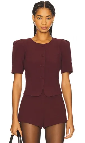 For Love & Lemons NWT Selena‎ Burgundy Short Sleeve Blazer Top Size XL thumbnail 1