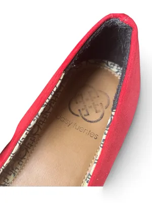 Daisy Fuentes Bright Red Suede Ballet Flats with Round Metal Emblem thumbnail 2