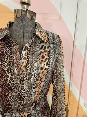 Sam Edelman Mixed Animal Print Satin Shirt Dress Semi Sheer Sz 8 💚🎀 thumbnail 7