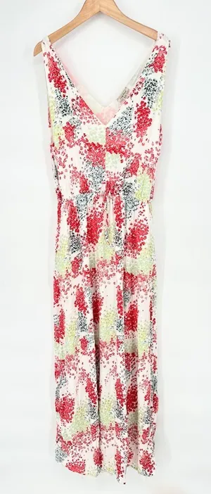 Lucky Brand M Watercolor Floral Maxi Tank Dress Multicolor Waist Tie Pocket Boho thumbnail 1