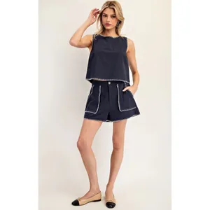 Chic Ann Taylor Loft Sweater Knit Top Womens M Navy Blue Tweed‎ With Silver Trim thumbnail 6