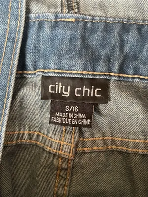 City Chic Mid Wash Distressed Denim Overalls Sz S/16 New without tags thumbnail 11