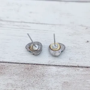 Vintage Stud Earrings Dainty Dark Teal Heart - Tarnished thumbnail 5