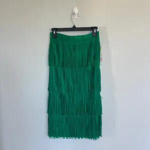Evoutionary Green Midi Fringe Skirt Size Medium NWT thumbnail 3