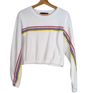 Abercrombie & Fitch Womens‎ XS White Rainbow Stripe Cropped Sweatshirt Pullover thumbnail 3