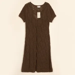 Universal Thread Brown Crochet Midi Dress‎ Womens Medium NWT Cotton Pointelle thumbnail 3