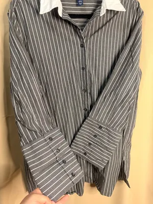 Scoop Oversized Cotton poplin blouse Gray Size L thumbnail 4