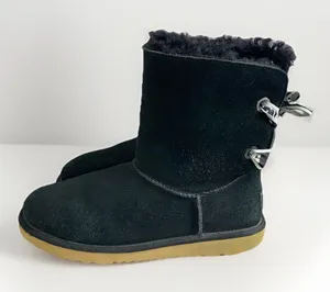 UGG Bailey Bow II 1100492K Black Suede Slip On Winter Boots Big Girls US 6/W7 thumbnail 2