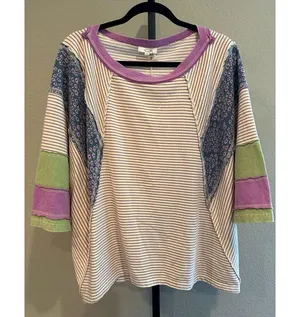 Size S (Oversized) Easel Los Angeles Mineral Washed Stripe Mix & Match Terry Kni thumbnail 4