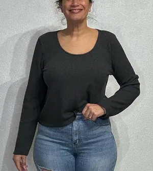 Aerie Black Waffle Knit Long Sleeve Top Sz XL thumbnail 1